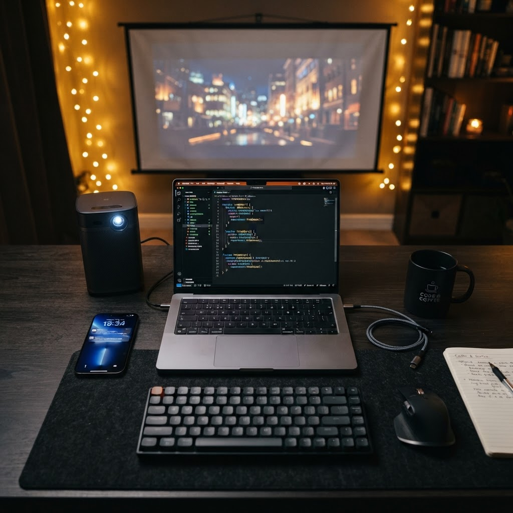 Ibikoresho by'ikoranabuhanga: laptop, smartphone, televisiyo na projector